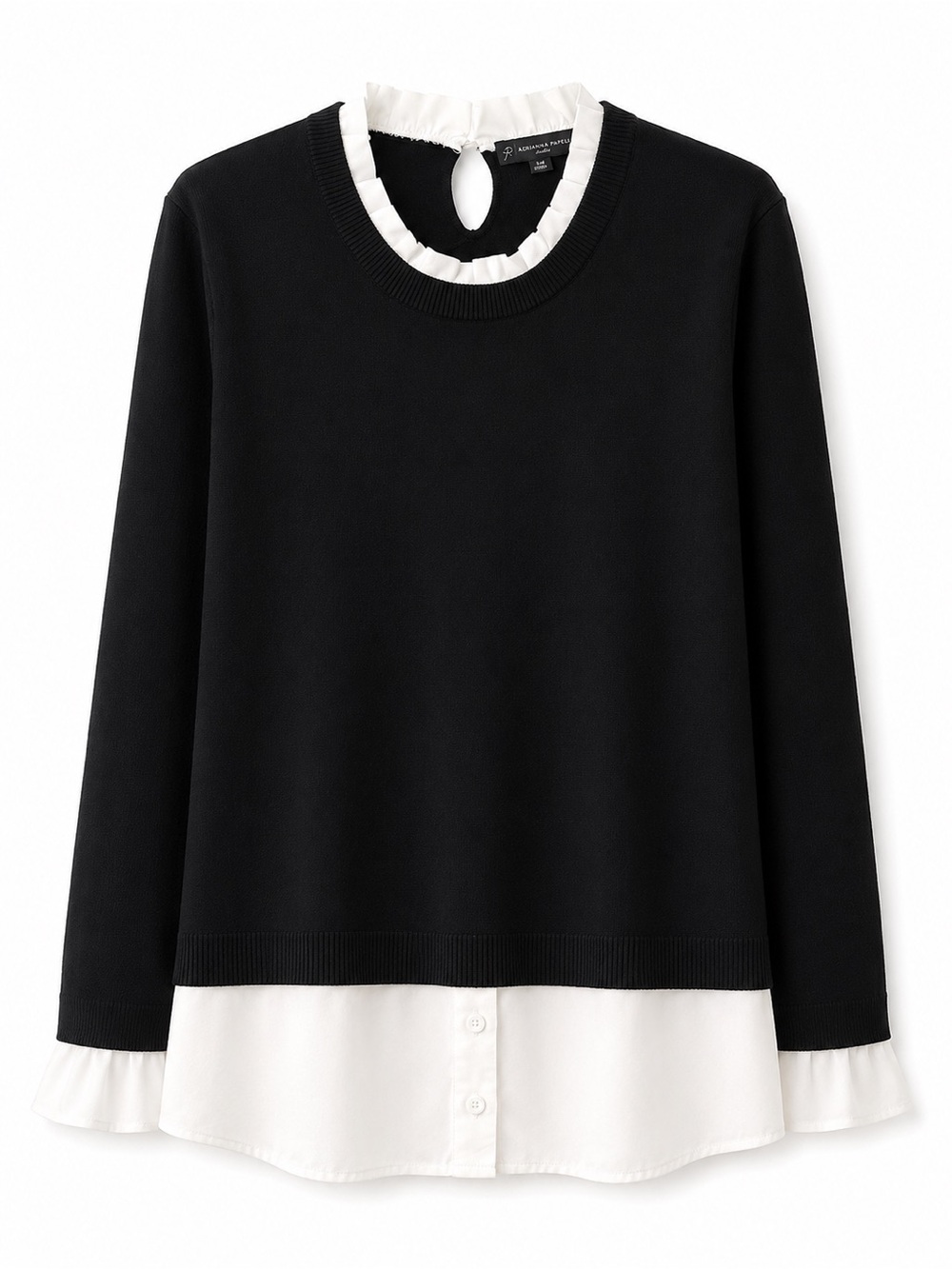 Adrianna Papell Black & White Layered Sweater Blouse – Size Large